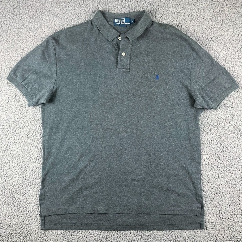 Polo Ralph Lauren Mens Medium Gray Short Sleeve Cotton Polo Shirt Blue Pony